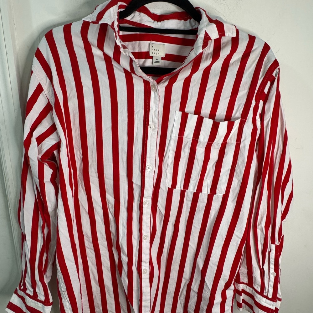 A New Day Red and White Striped Button Down Shirt, size XS - Picture 3 of 8